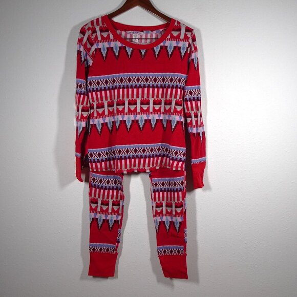 Victoria's Secret Pajama Set 2 Pc Women's Med Thermal Red Aztec Print Christmas - Picture 1 of 12